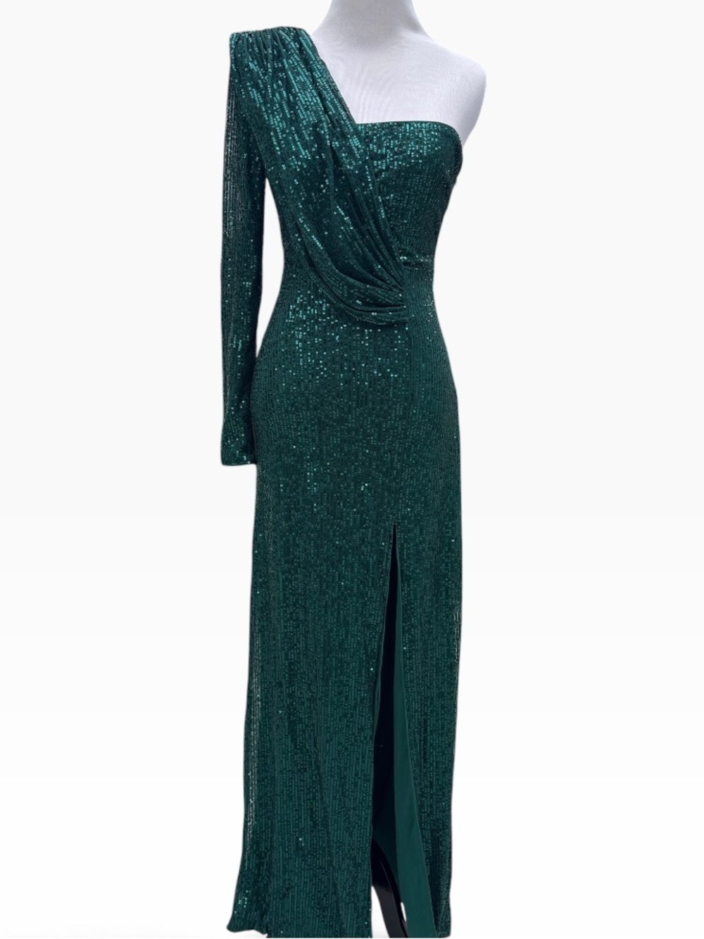 One-Shoulder Sequin Emerald Green Evening Dress